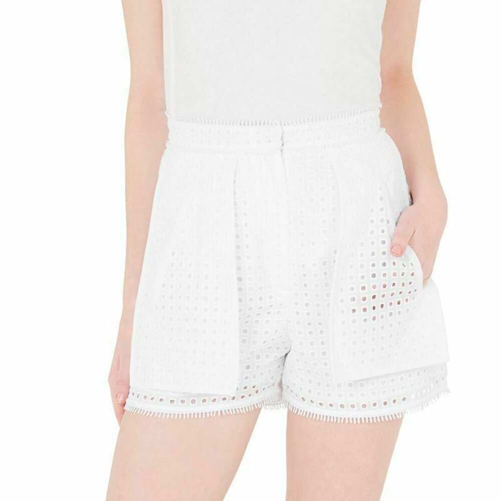 Sass and Bide Mini Eyelet Shorts Womens 6 White High Rise Cotton Tailored Summer